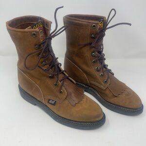 Justin Men's Brown Leather 762 work Boots 7.5C